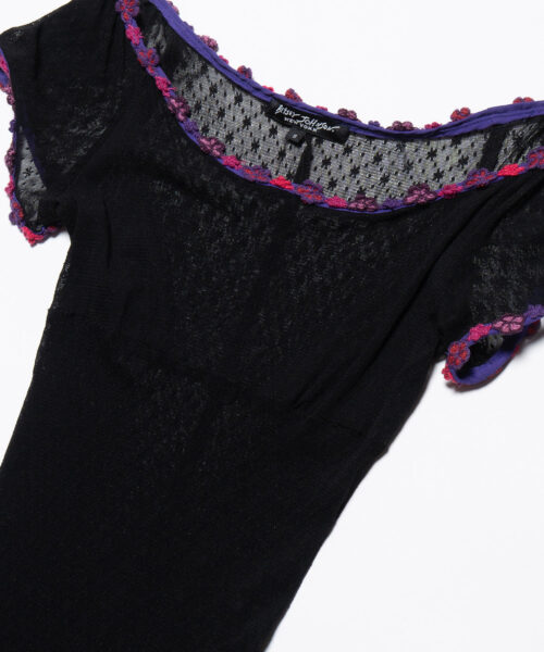 Alternative view of Vintage Betsy Johnson Black Lace Dress With Purple Trim